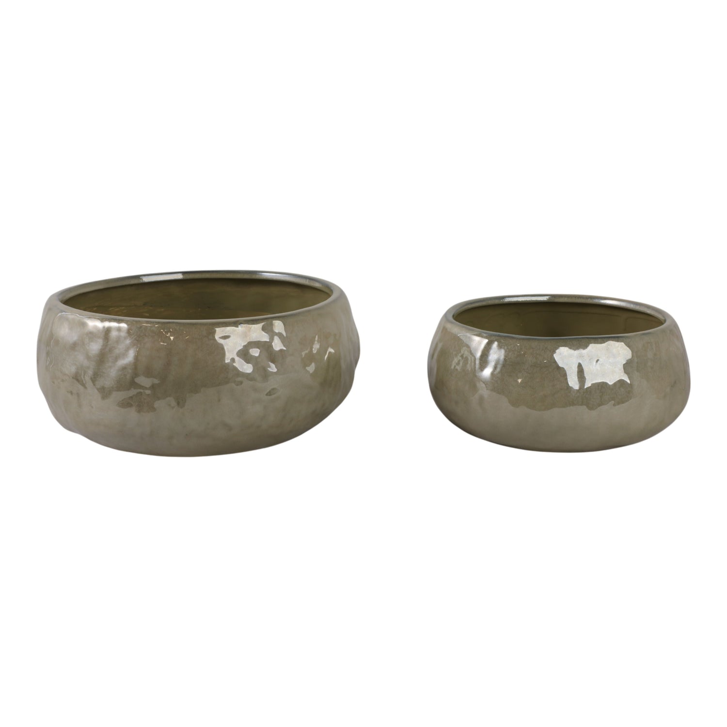 10" / 12" Iridescent Bowl Planters (Set of 2) - Green