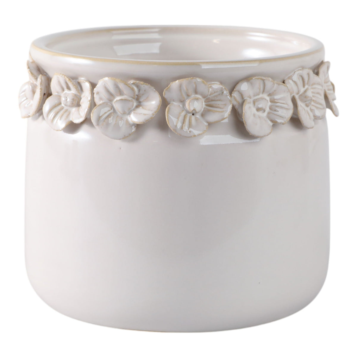 6" Floral Ceramic Applique Planter - Ivory
