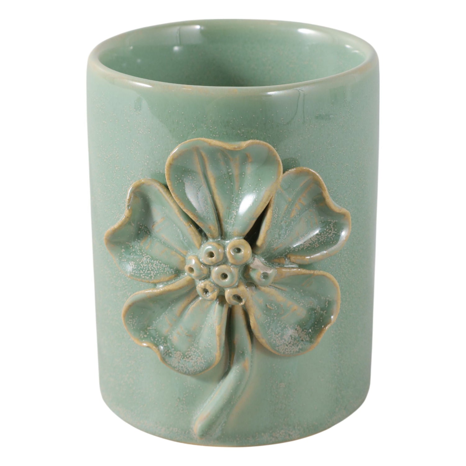 4" Flower Applique Pencil Cup - Green