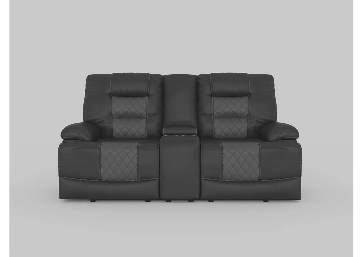 9388GRY-2 Fabian Double Glider Reclining Love Seat with Center Console, Receptacles and USB Ports