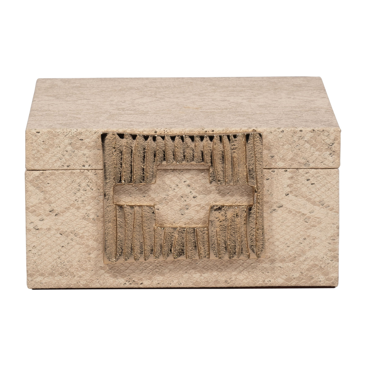 Faux Leather 8" Square Metallic Box - Nude