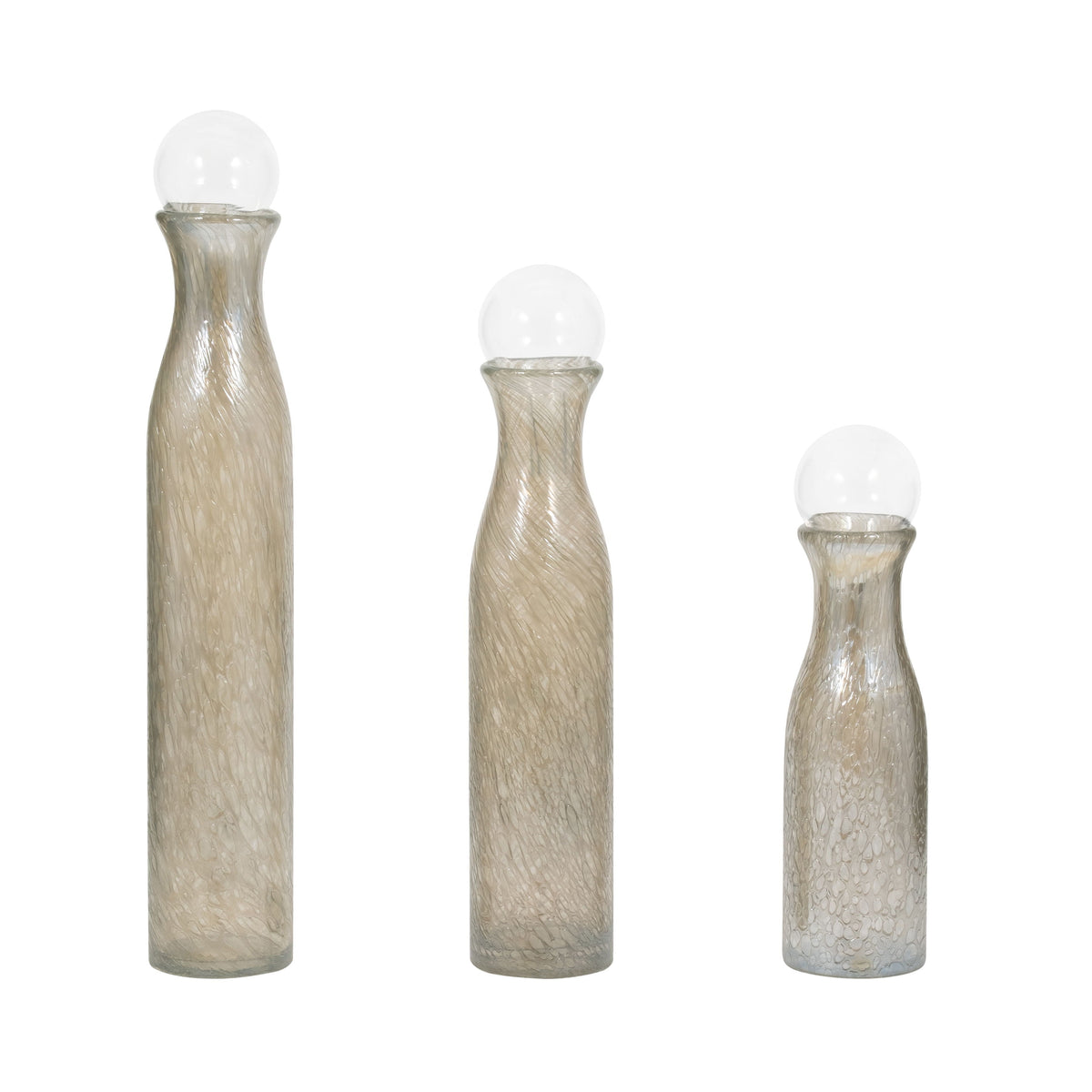 15" / 19" / 22" Kelis Gray Lidded Glass Bottles (Set of 3) - Gray