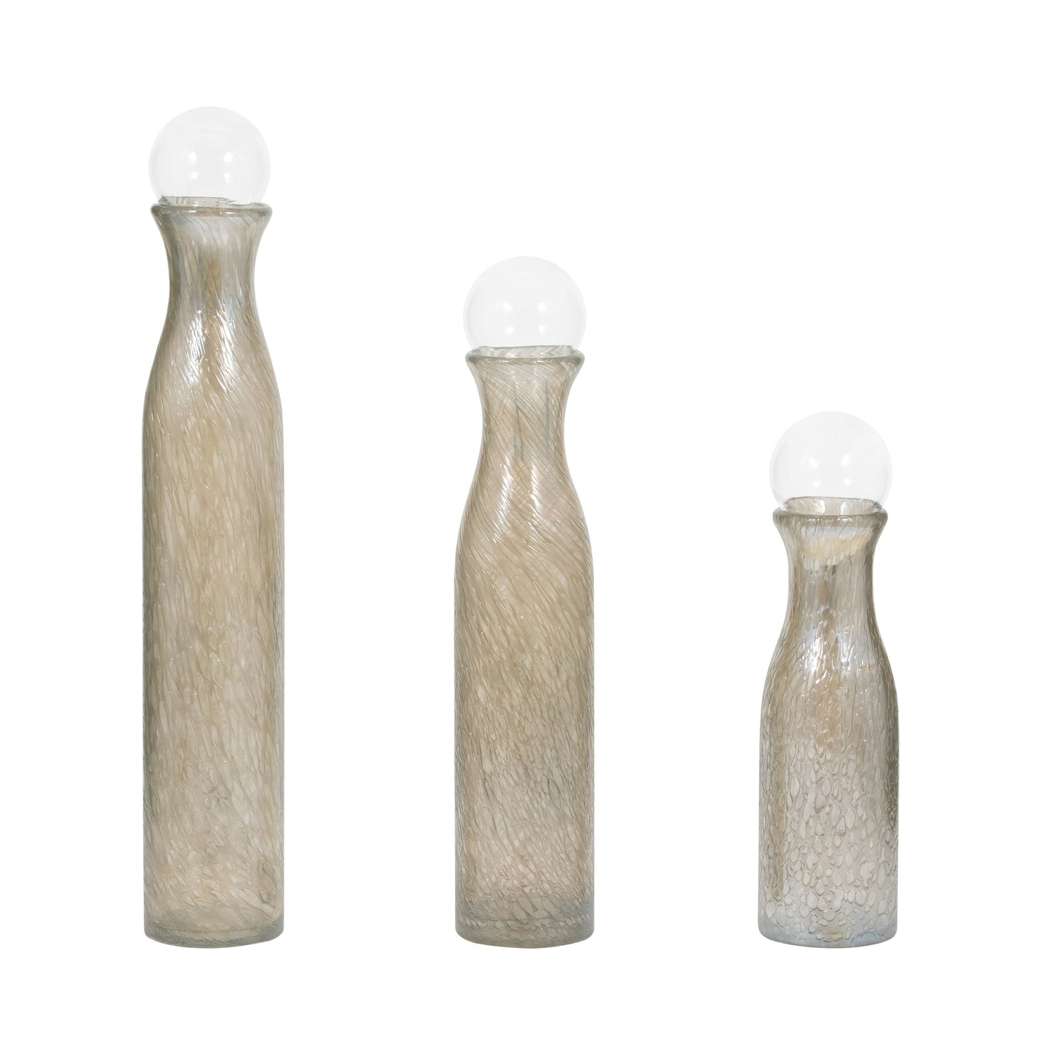 15" / 19" / 22" Kelis Gray Lidded Glass Bottles (Set of 3) - Gray