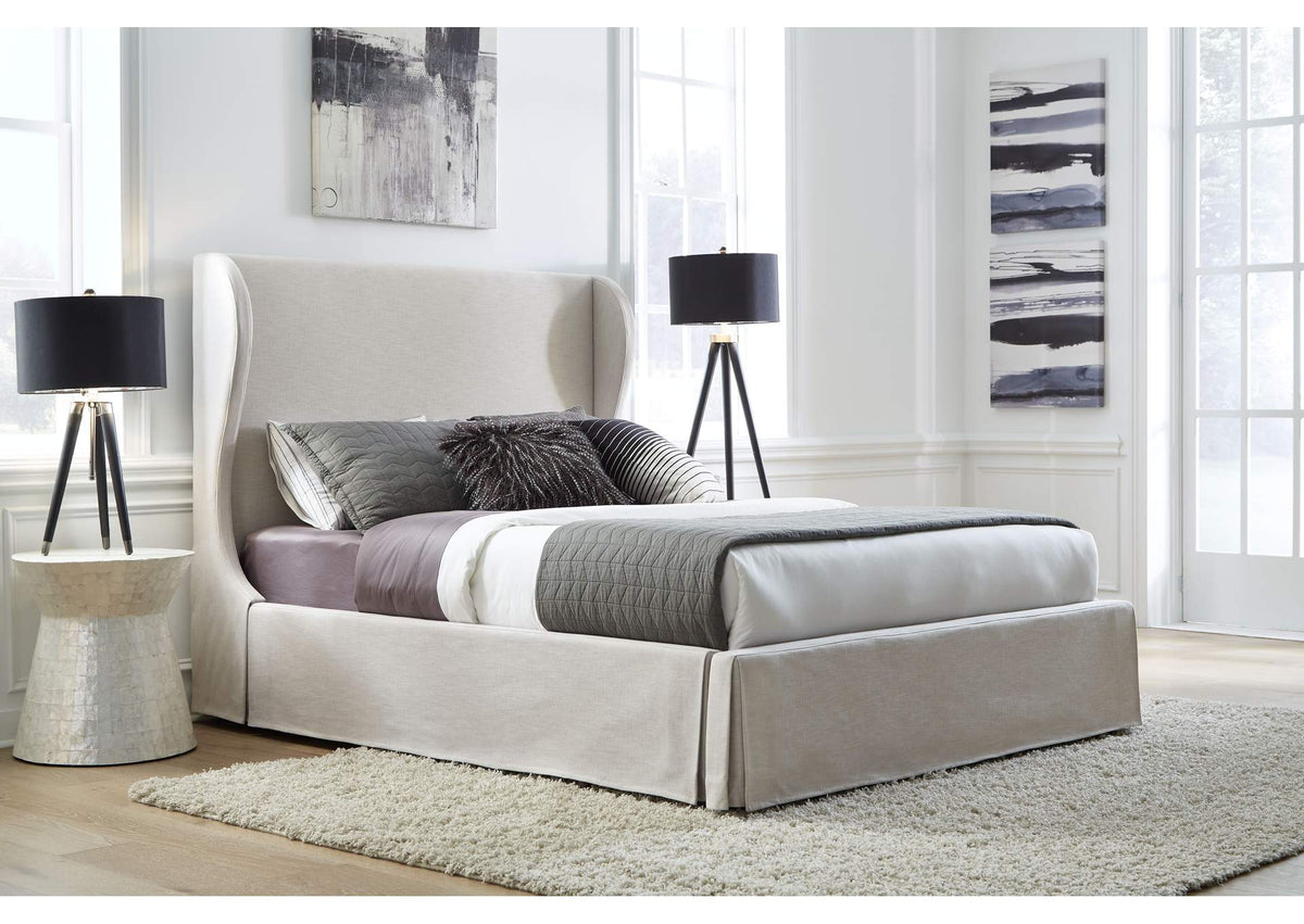 CB96H71 Hera Upholstered Skirted Panel Bed In Oatmeal