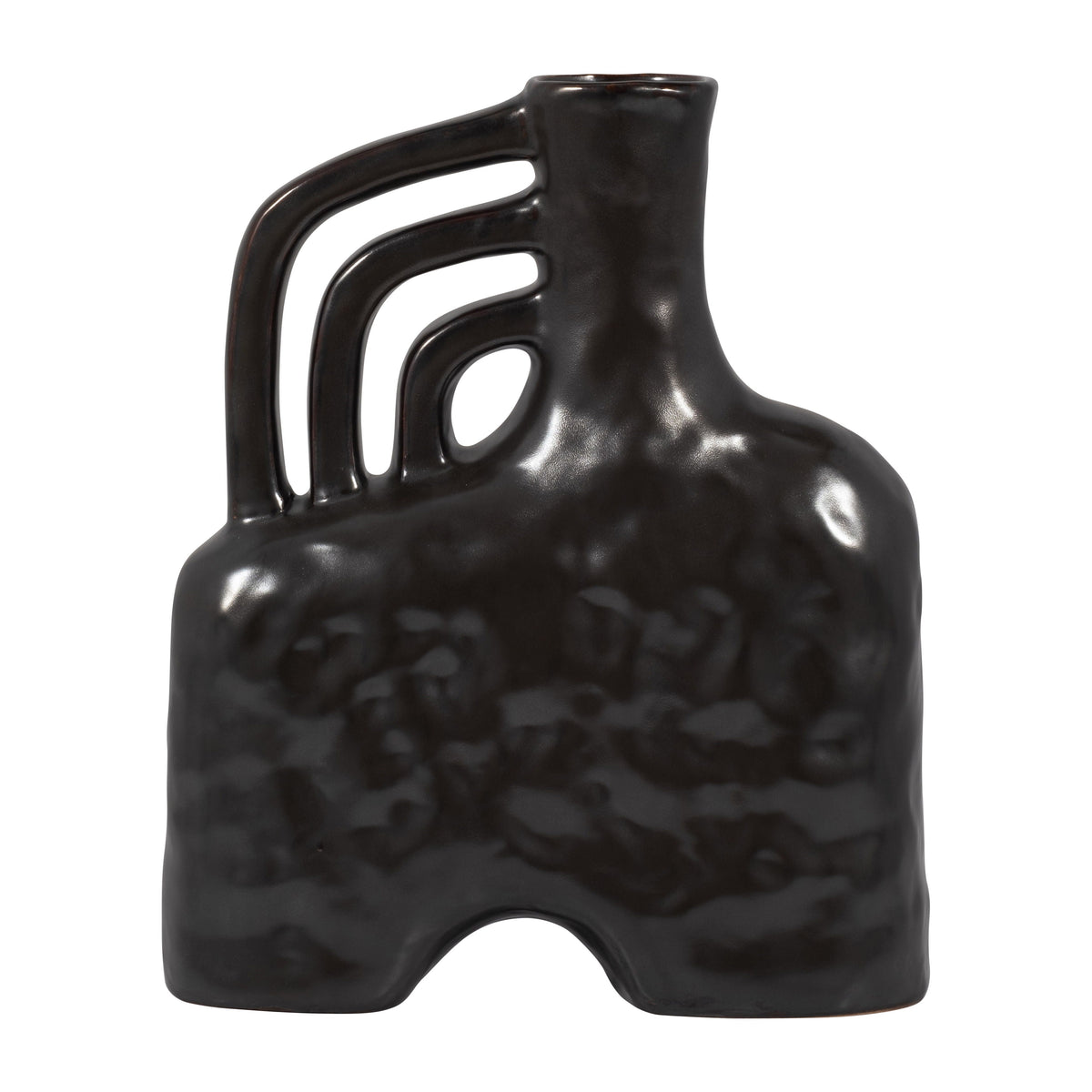 Ceramic 12" Metallic Triple Handle Vase - Black