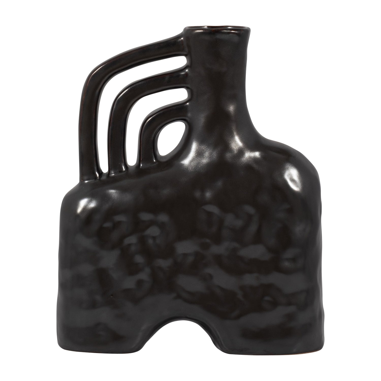 Ceramic 12" Metallic Triple Handle Vase - Black