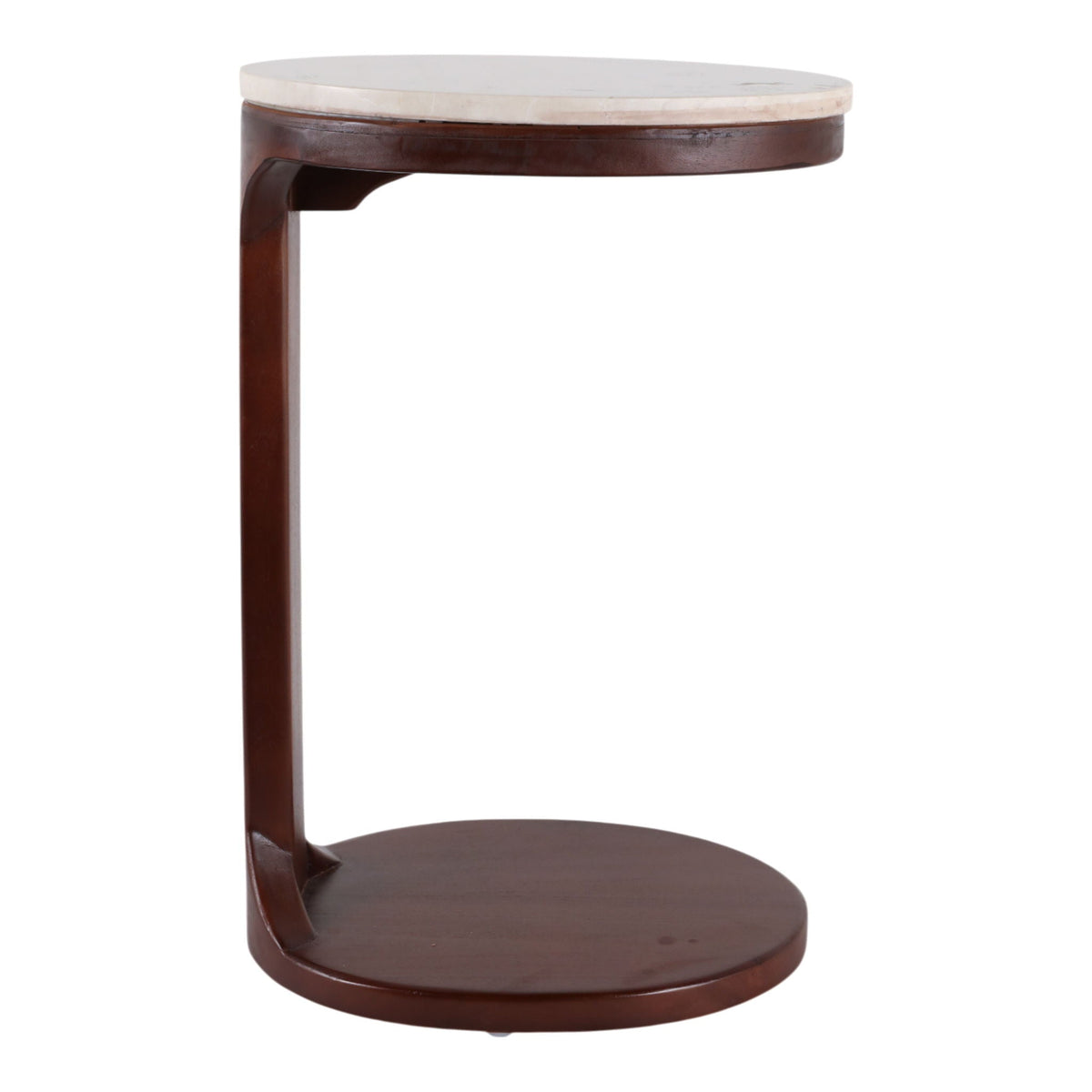 26" x 17" Marble Top Teak Wood C-Table - Ivory / Walnut