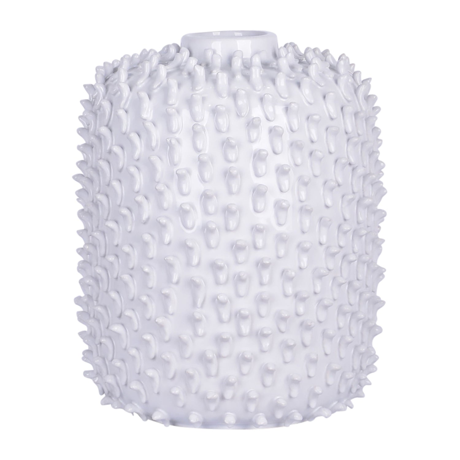 Stoneware 11" Hand Made Dot Vase - White