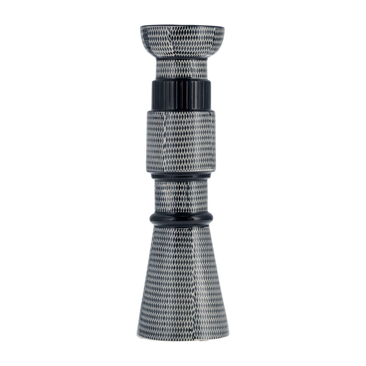 Ceramic 15" Dotted Pillar Candle Holder - Navy Blue/Cotton