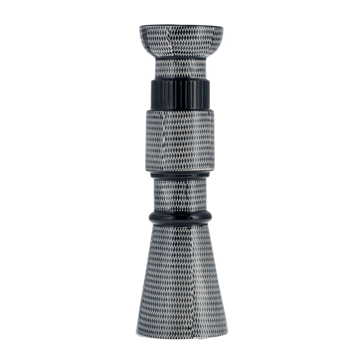 Ceramic 15" Dotted Pillar Candle Holder - Navy Blue/Cotton