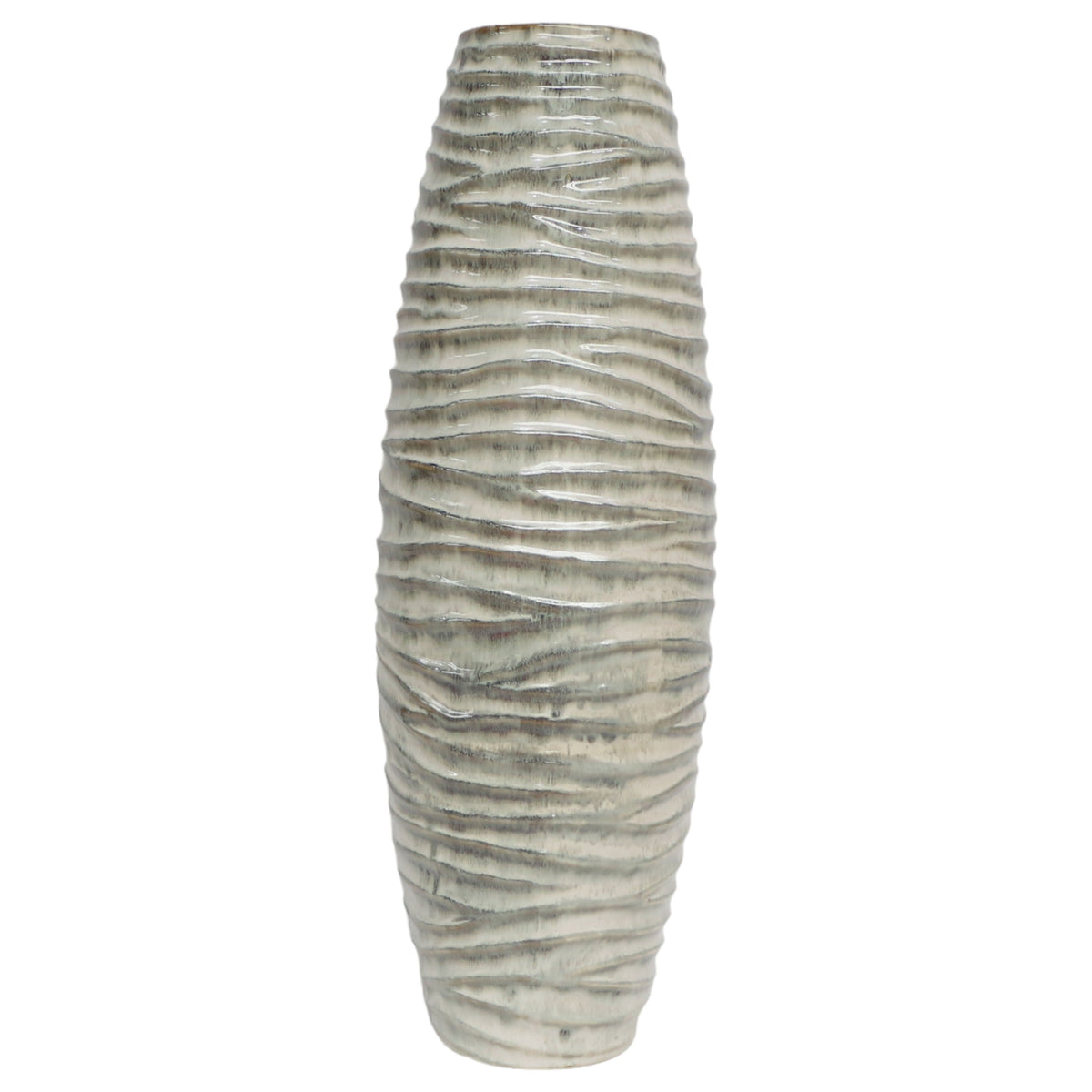 Decorah Small Ceramic Ribbed Vase 26" - Beige