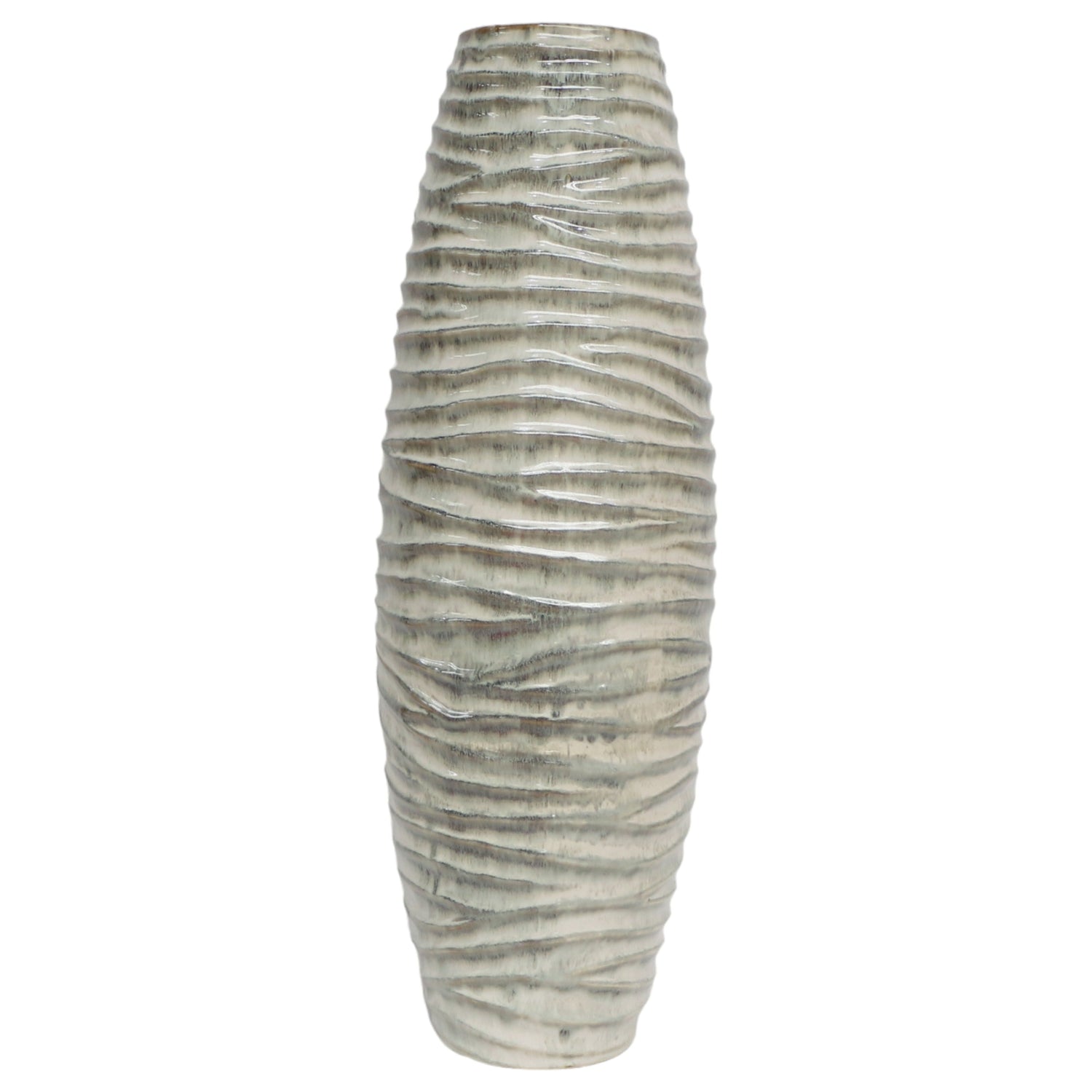 Decorah Small Ceramic Ribbed Vase 26" - Beige