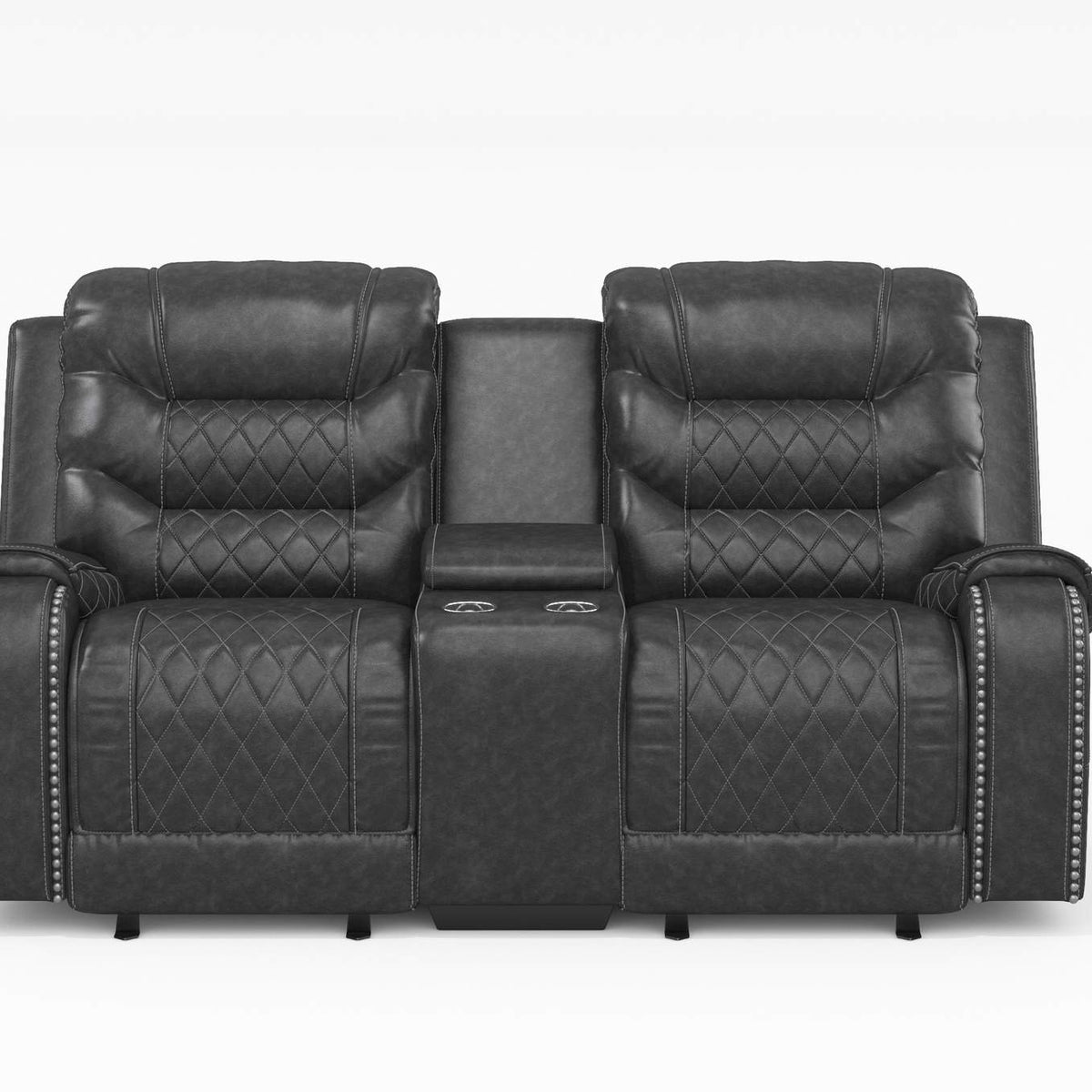 9405BR-2 Putnam Double Glider Reclining Love Seat with Center Console, Receptacles and USB Port