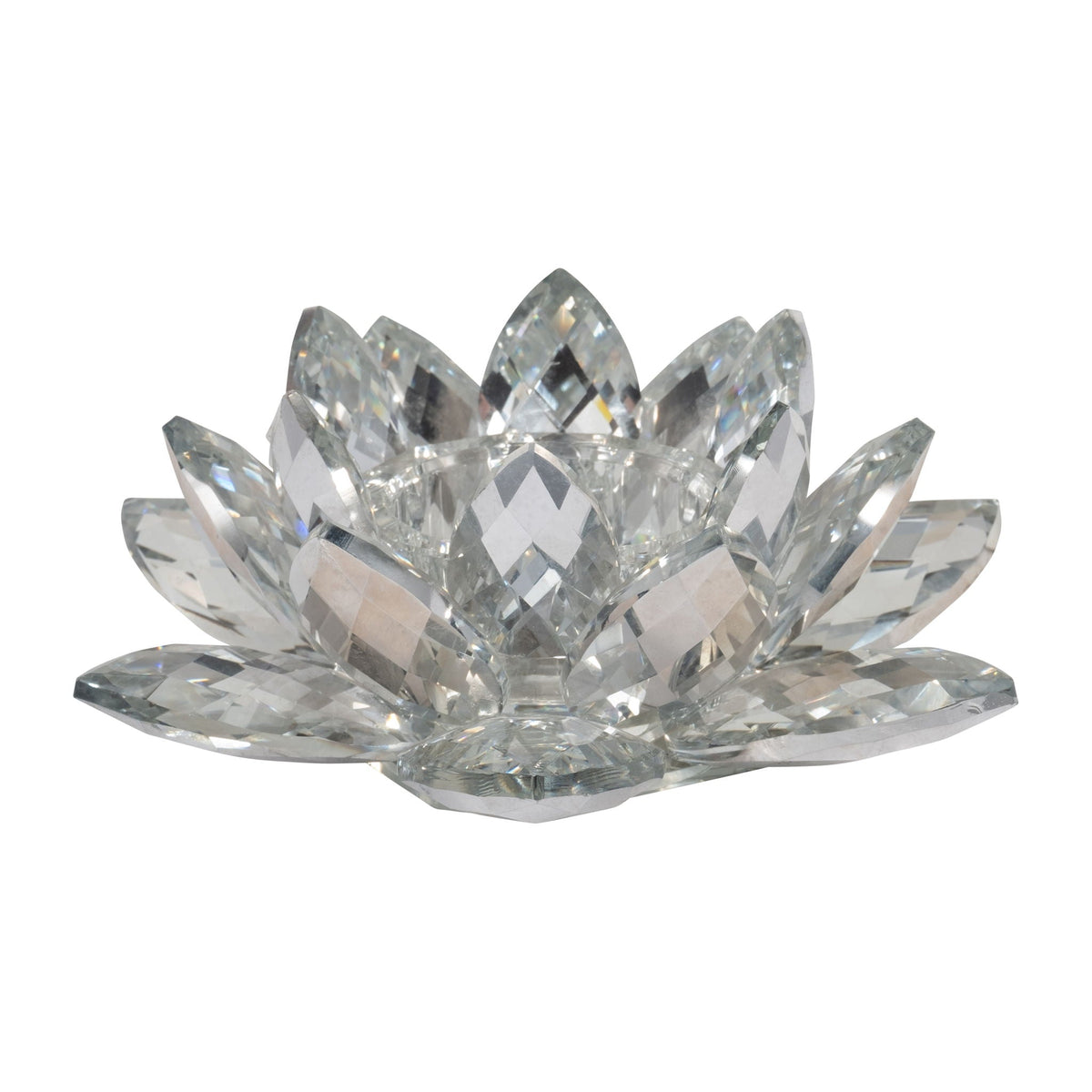 Crystal Lotus Candle Holder 8.25" - Silver