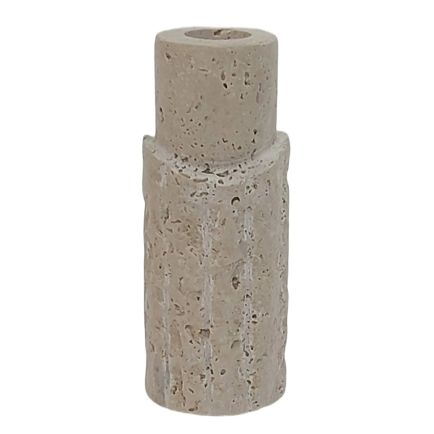 5" Raw Edge Travertine Taper Holder - Tan