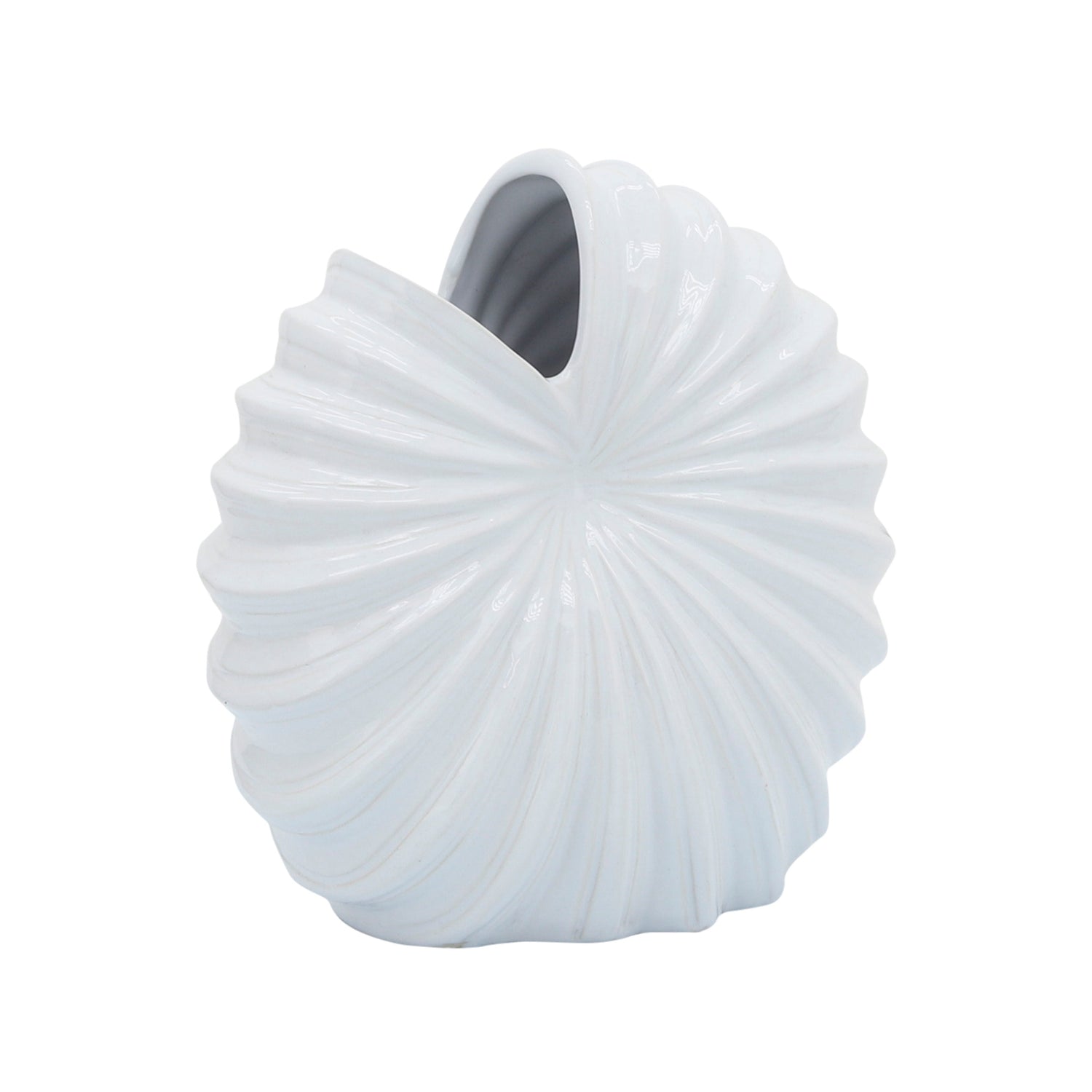 Ceramic 10" Shell Vase - White