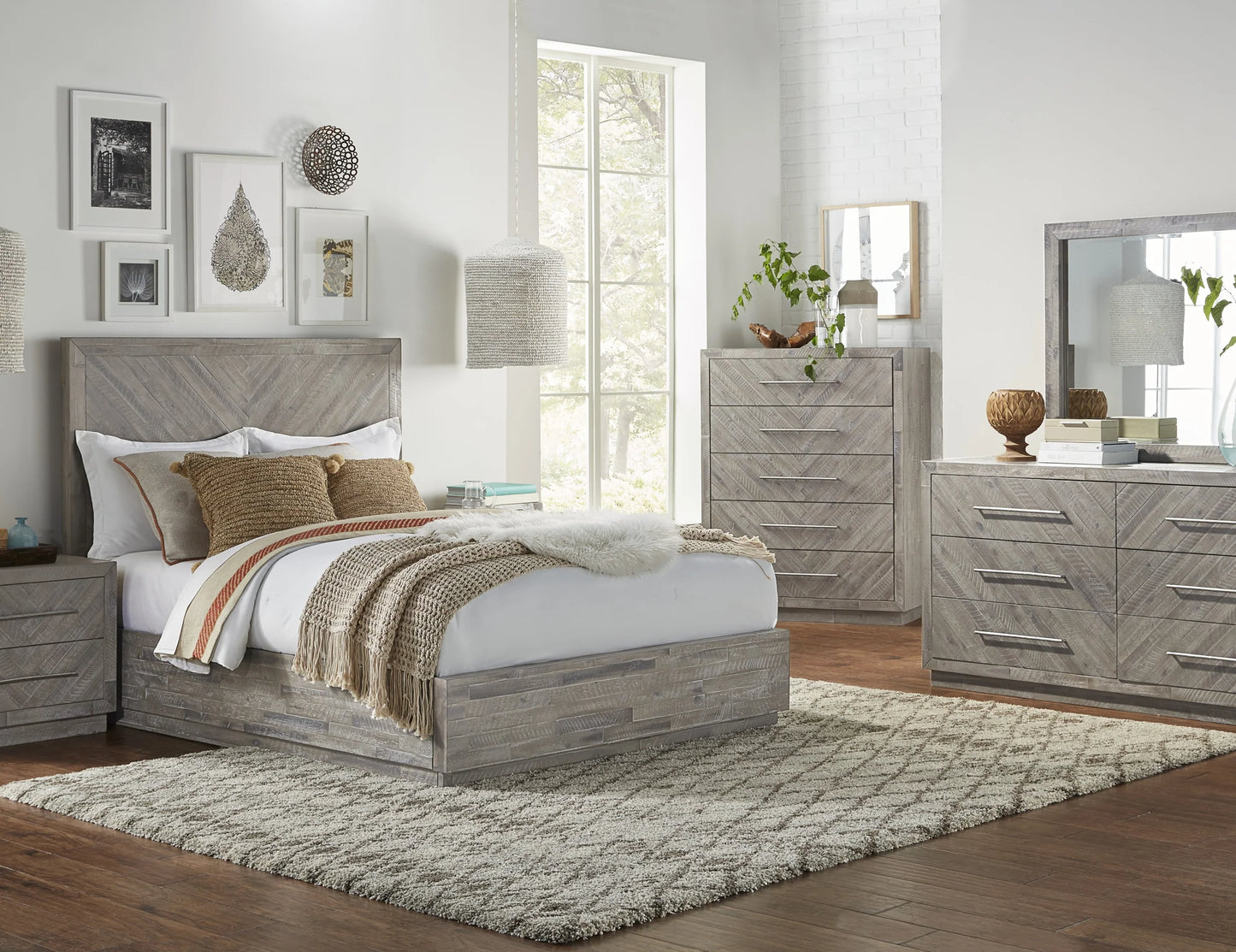 Alexandra Solid Wood Two Drawer Nightstand in Rustic Latte