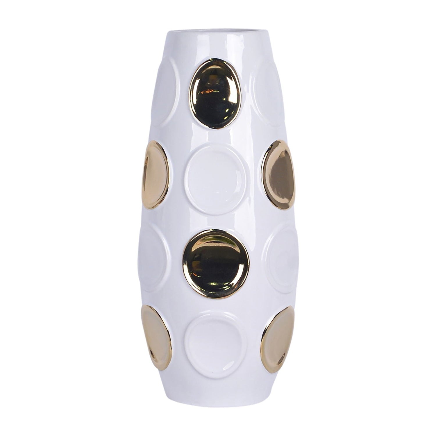 Stoneware 17" Circle Embossed Vase - White / Gold