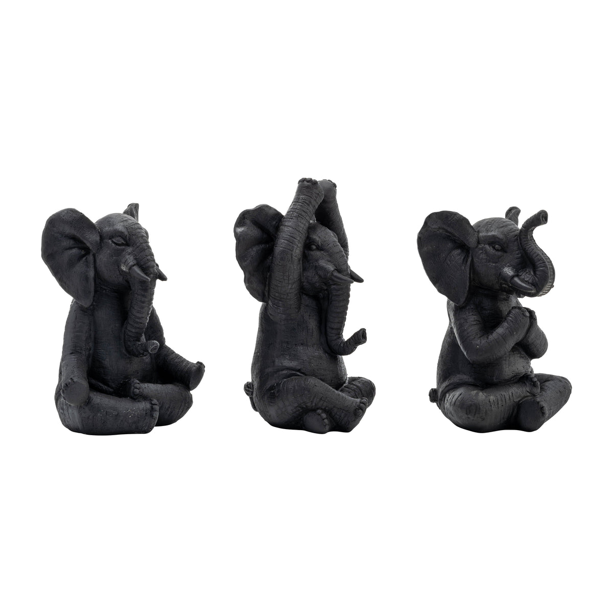 8" Resin Yoga Elephants (Set of 3) - Black