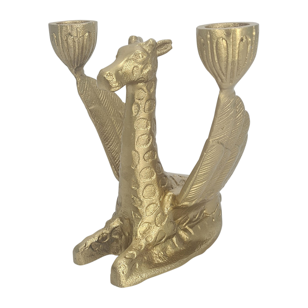 Metal 6" Giraffe With Wings 2 Taper Candle Holder - Gold
