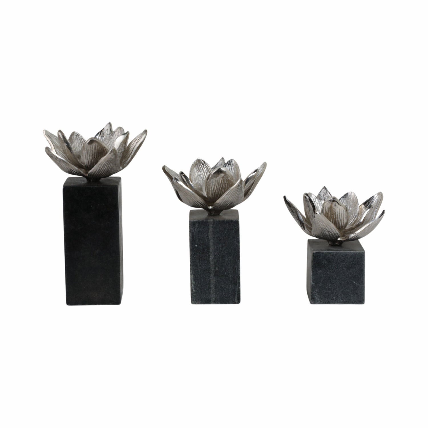 6" / 7" / 10" Darby Silver Flower Statuary With Marble (Set of 3) - Bronze