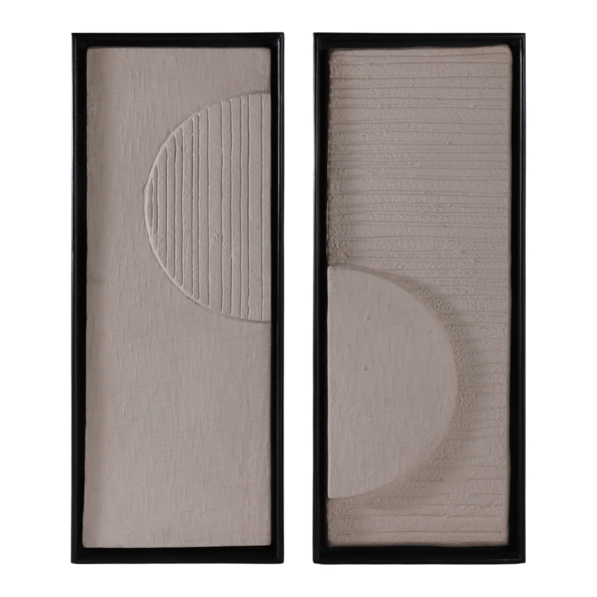 35" x 14" Half Circle Wall Panels (Set of 2) - Ivory / Black