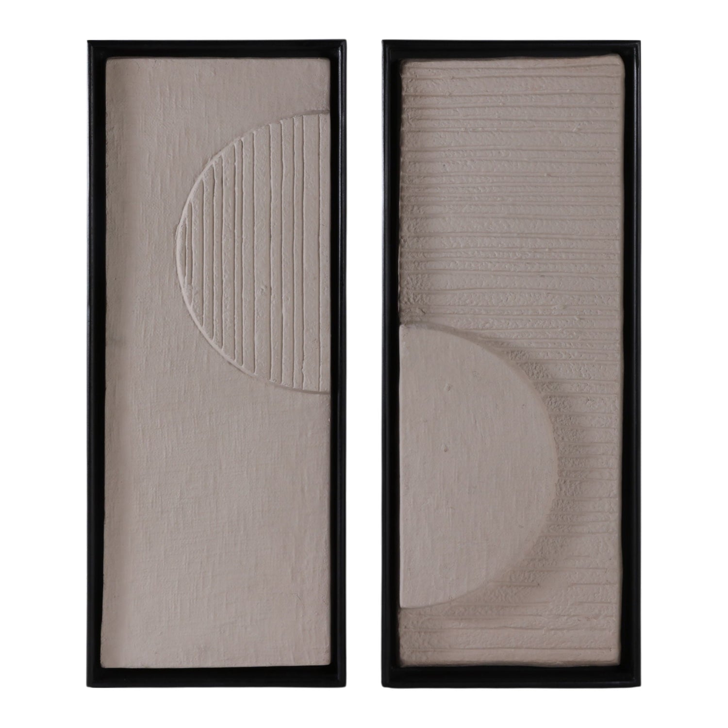 35" x 14" Half Circle Wall Panels (Set of 2) - Ivory / Black