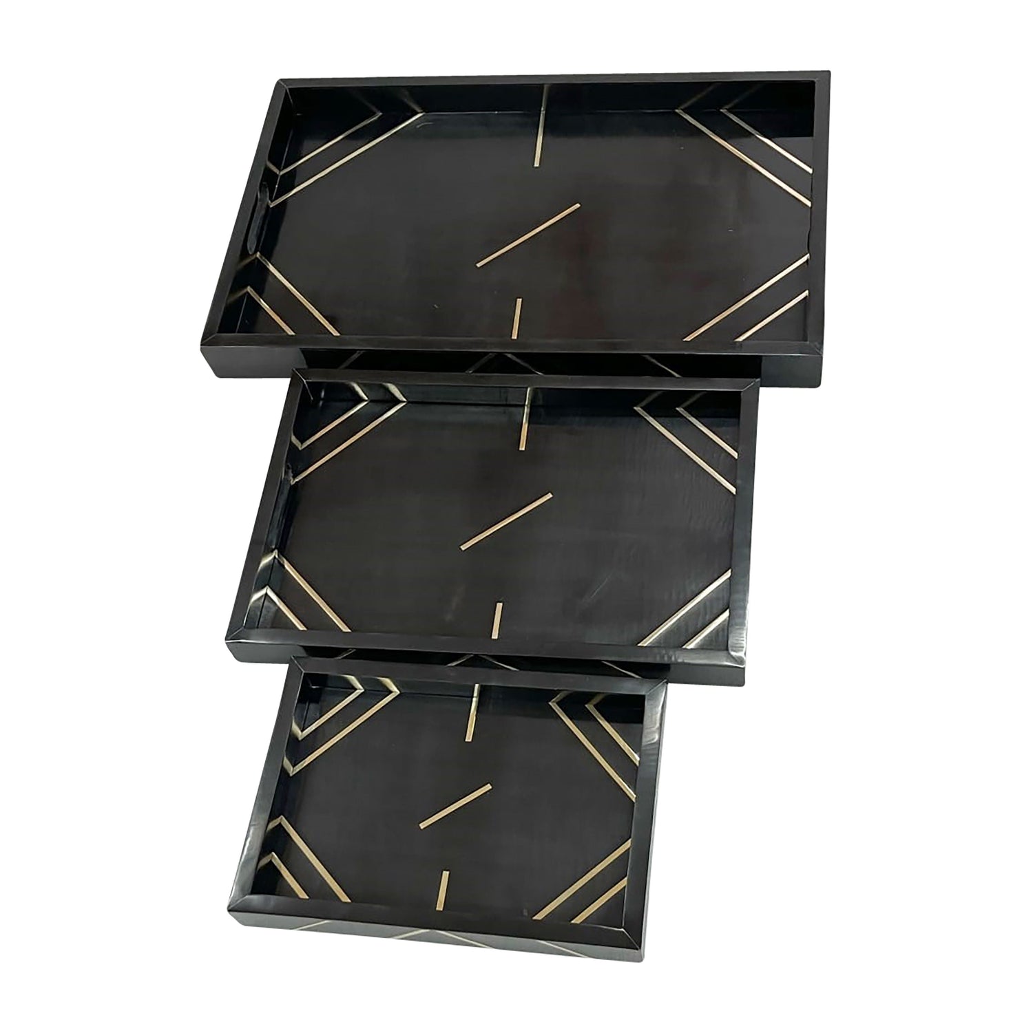 13" / 18" / 24" Resin Brass Inlay Rectangle Tray (Set of 3) - Black