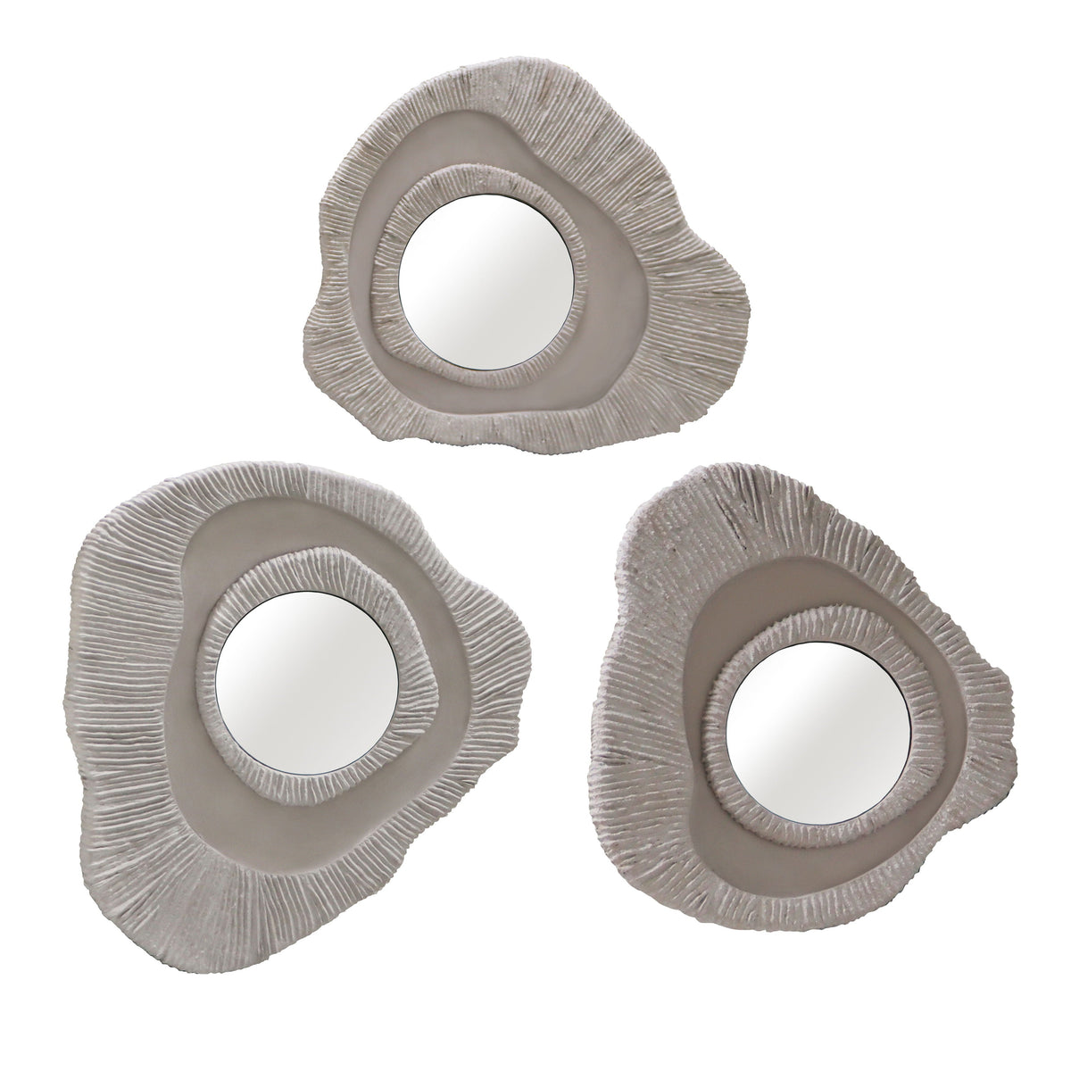 15" / 20" / 25" Mironez Dimensional Wall Mirror (Set of 3) - Ivory / Beige