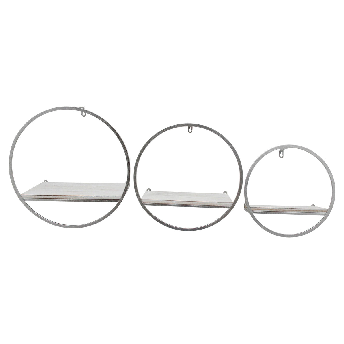 Wood / Metal Wall Shelves (Set of 3) - White / Silver