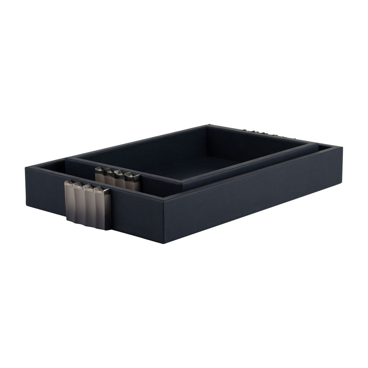 Wood Leather Trays 14 / 18" (Set of 2) - Blue / Ombre