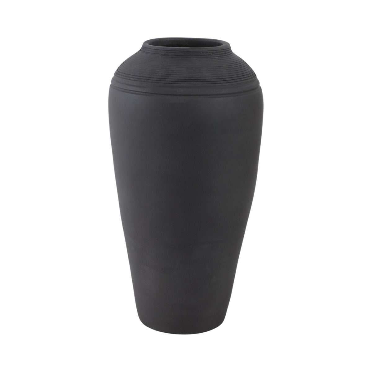 Terracotta Ribbed Floor Vase - Black