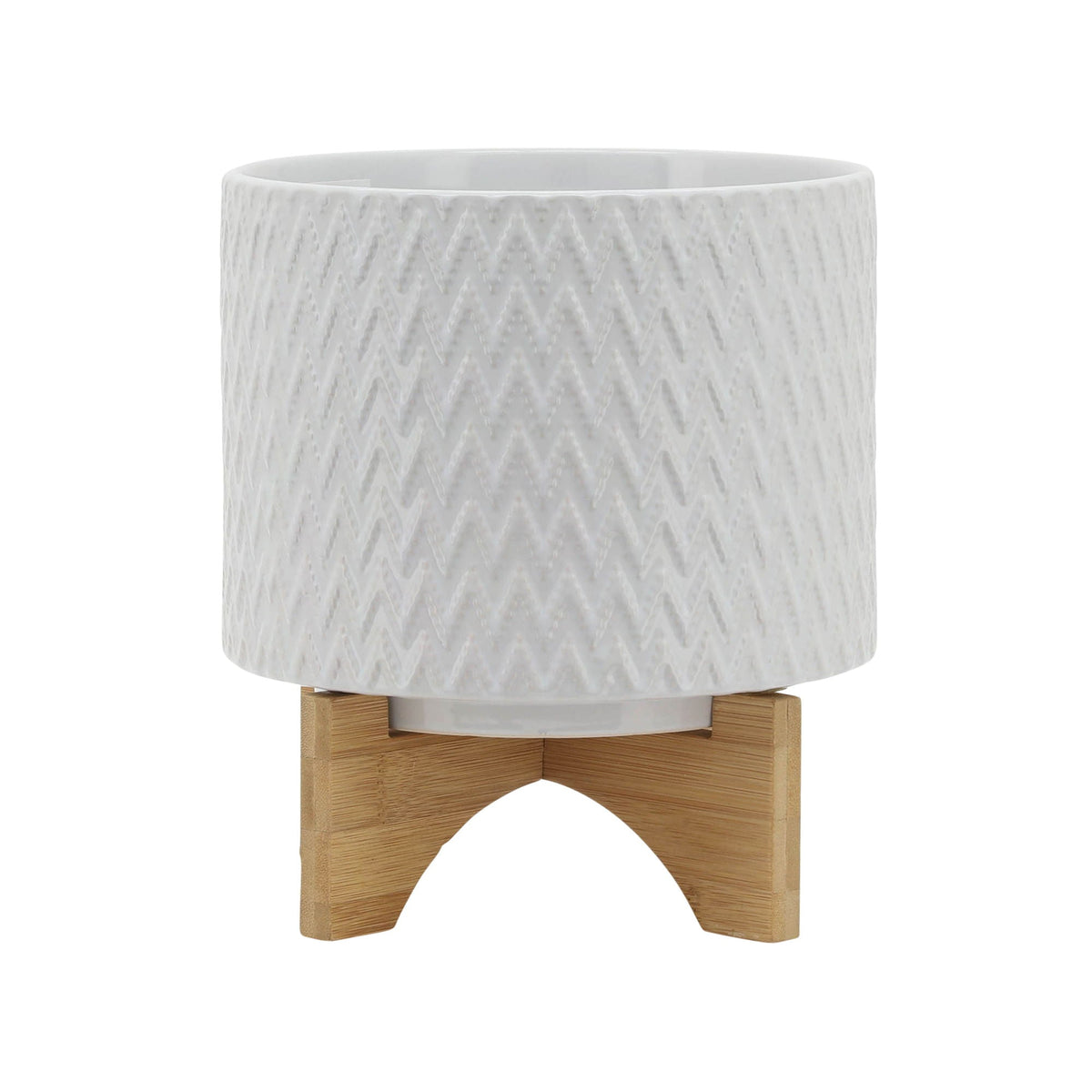 Chevron Planter With Stand 8" - White