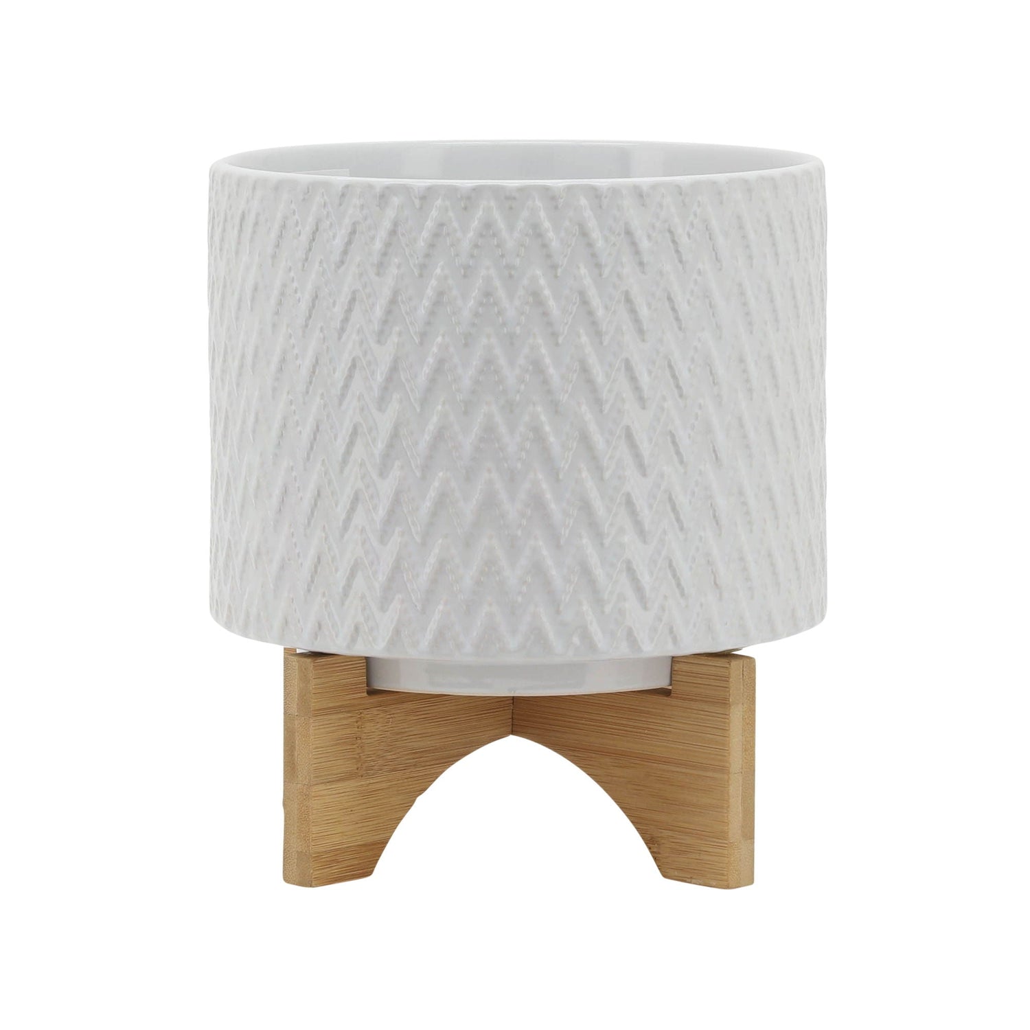 Chevron Planter With Stand 8" - White