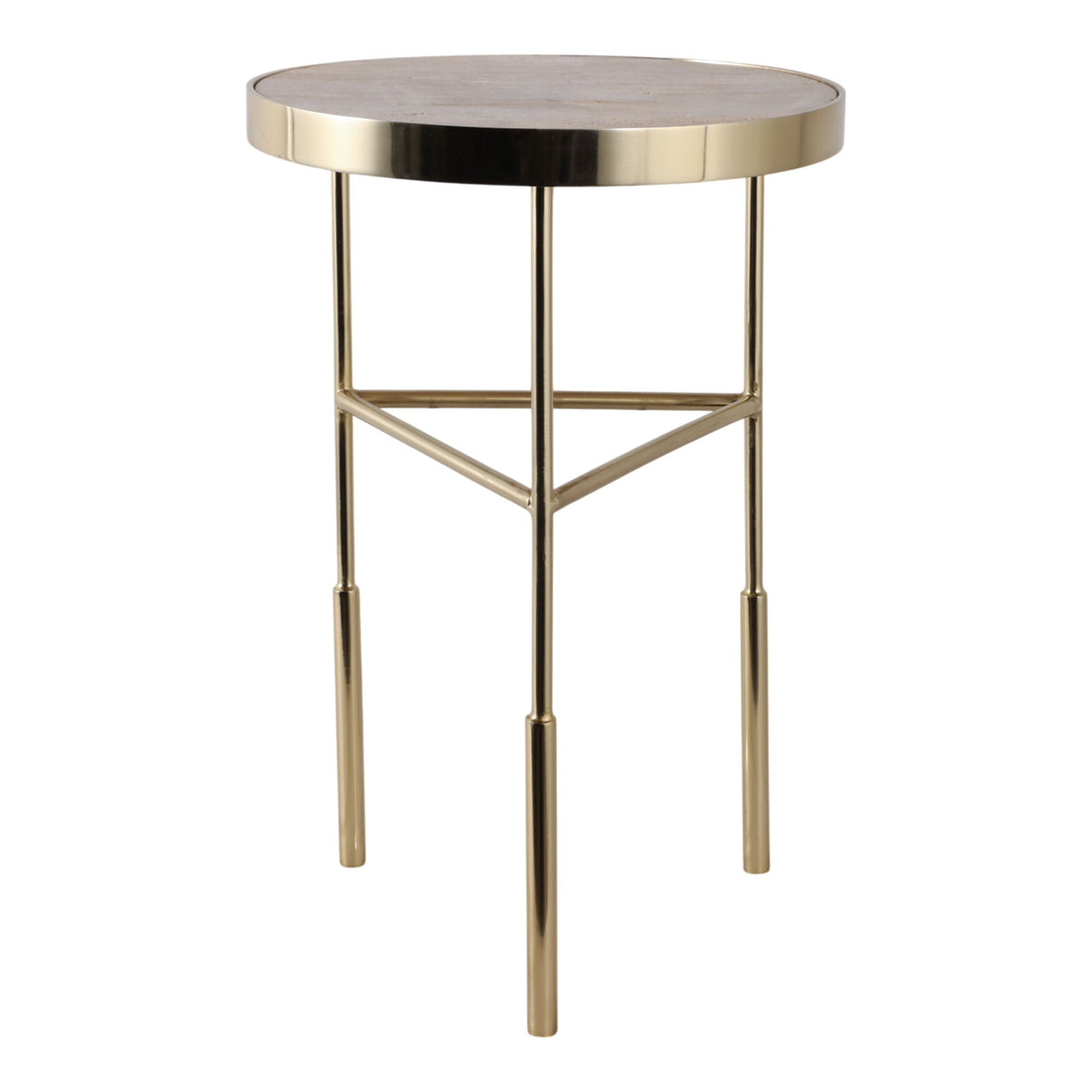 22" Chino Travertine Top Accent Table - White / Gold