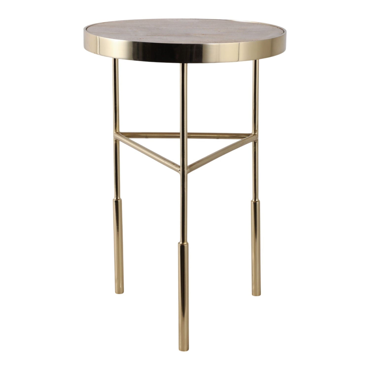 22" Chino Travertine Top Accent Table - White / Gold