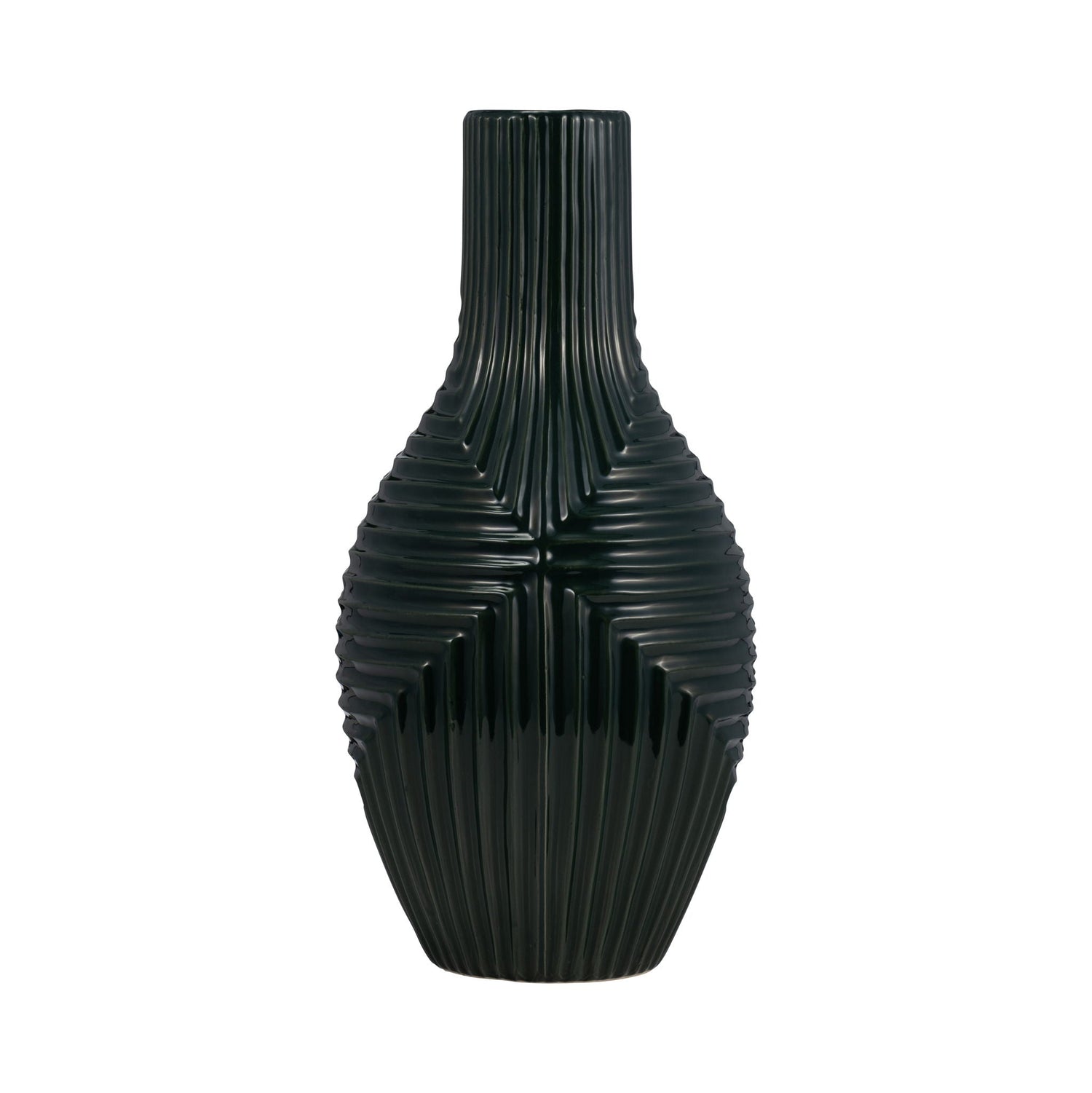 Ceramic Tribal Vase 16" - Forest Green