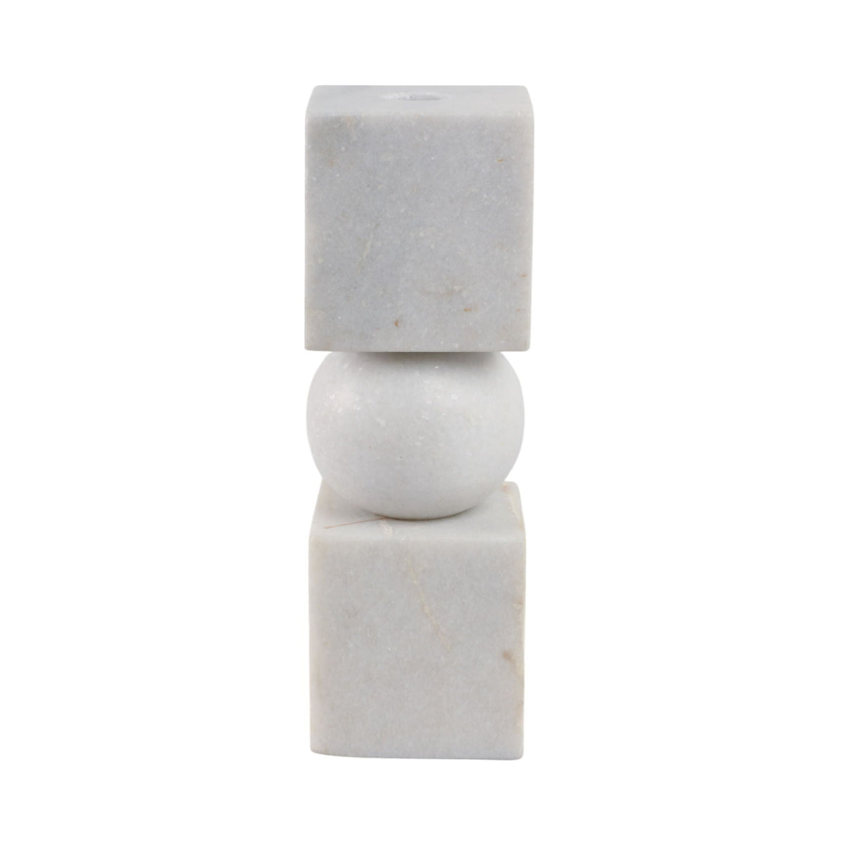 9" Chunky Marble Taper Holder - White / Gray