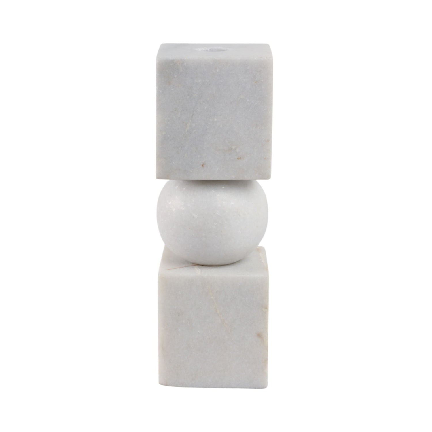 9" Chunky Marble Taper Holder - White / Gray