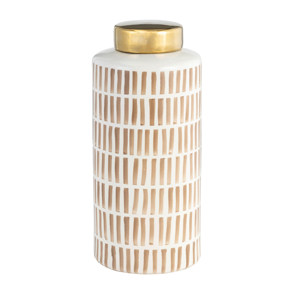 Jar With Gold Lid 13" - Tan