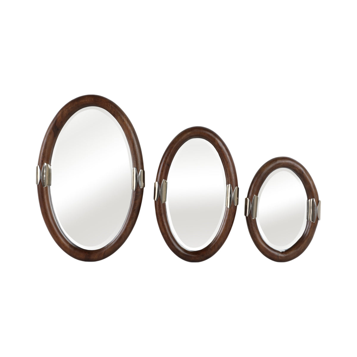 22" / 18" / 14" Sheffield Wall Mirror With Wood Frame (Set of 3) - Brown