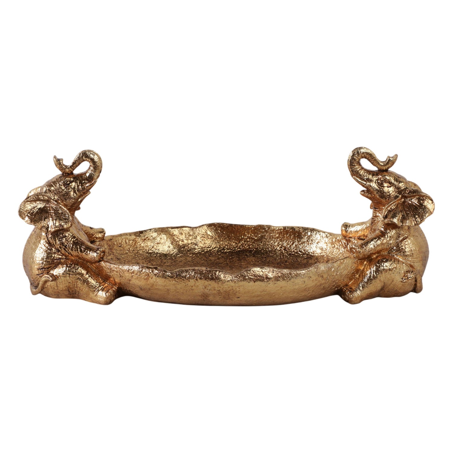 14" x 6" 2 Elephants Holding Bowl - Gold
