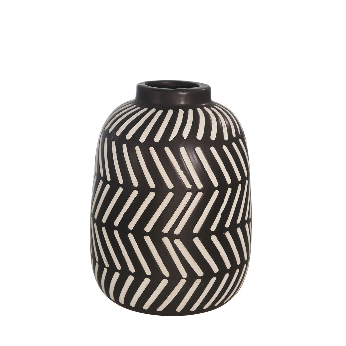 Ceramic Tribal Vase 10" - Black / White
