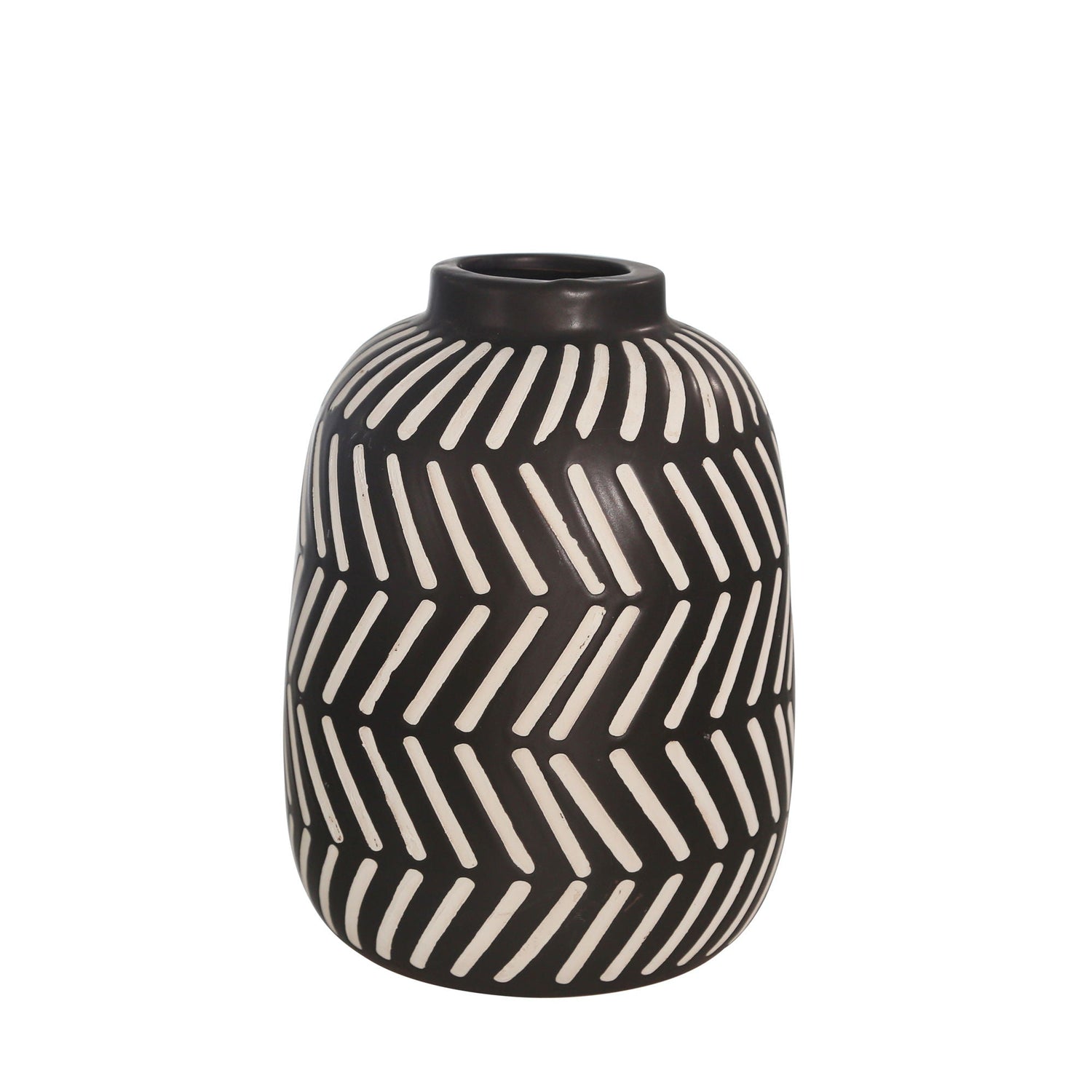 Ceramic Tribal Vase 10" - Black / White