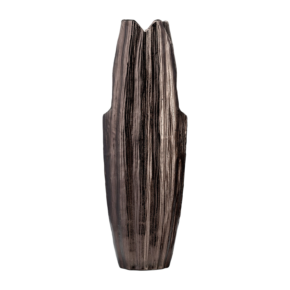 Metal Abstract Ridged Vase 24" - Black Nickel