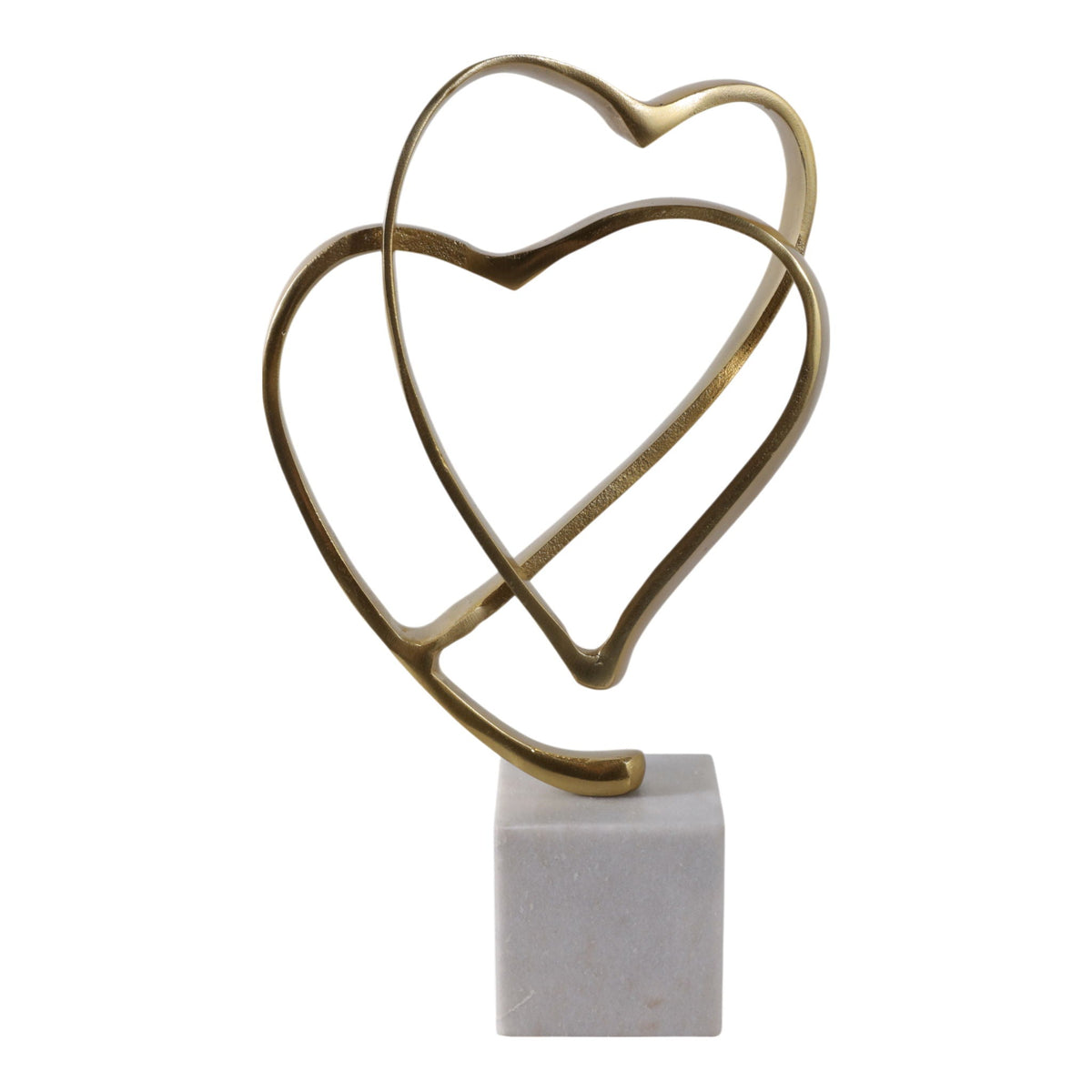 12" x 8" Double Heart Sculpture On Marble - Gold / White