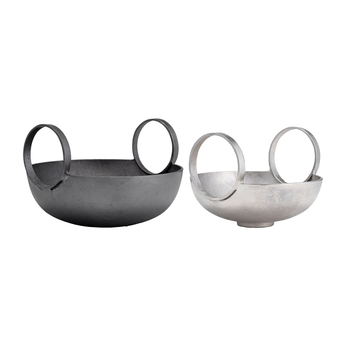 Metal Bowl With Handles 7 / 8" (Set of 2) - Silver / Gunmetal