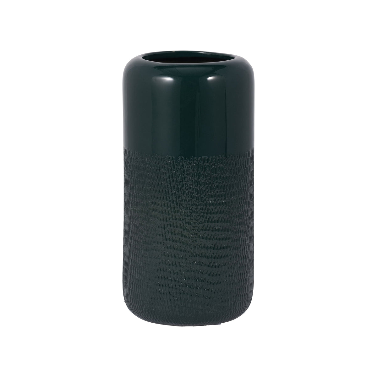 Ceramic 10" Grooved Vase - Forest Green