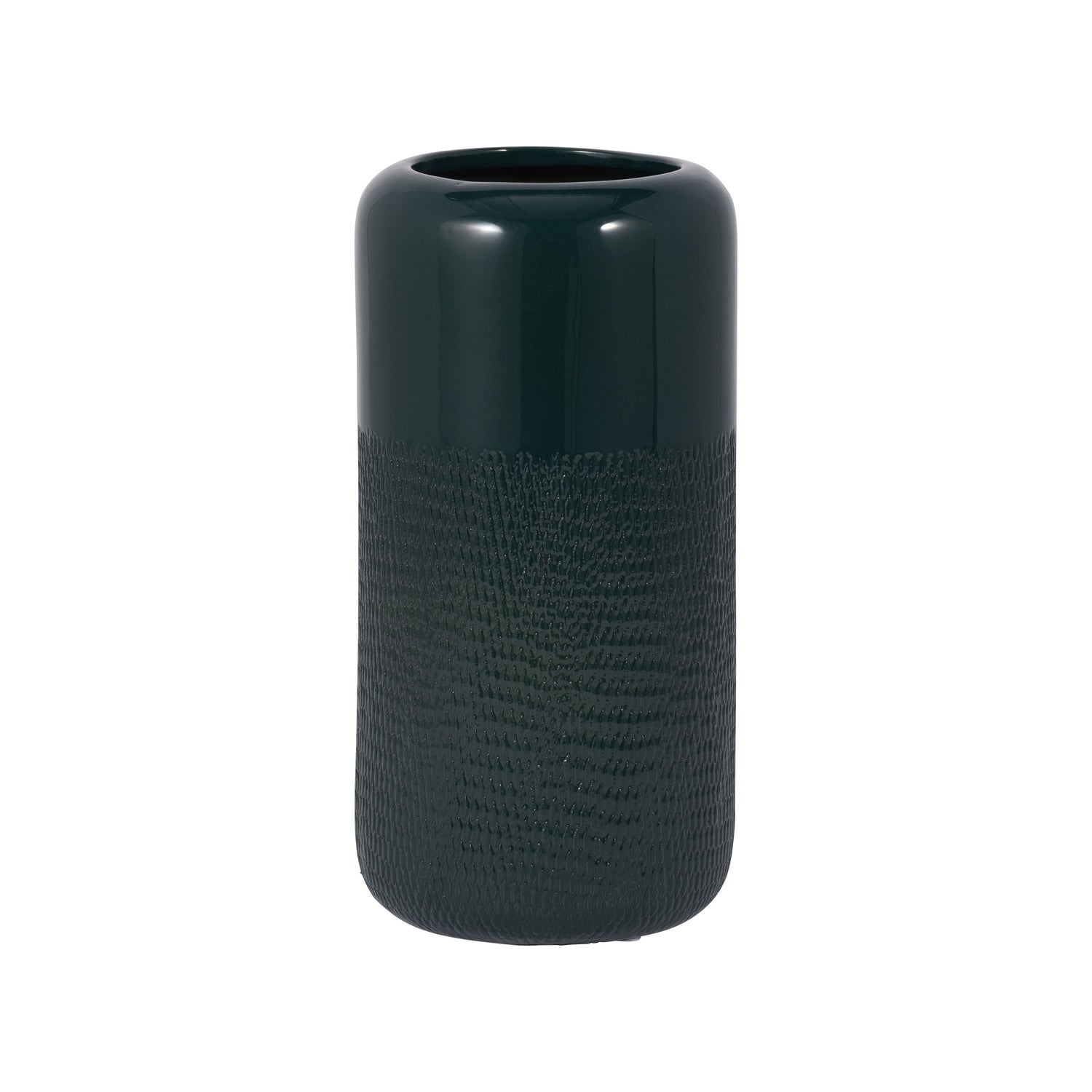 Ceramic 10" Grooved Vase - Forest Green