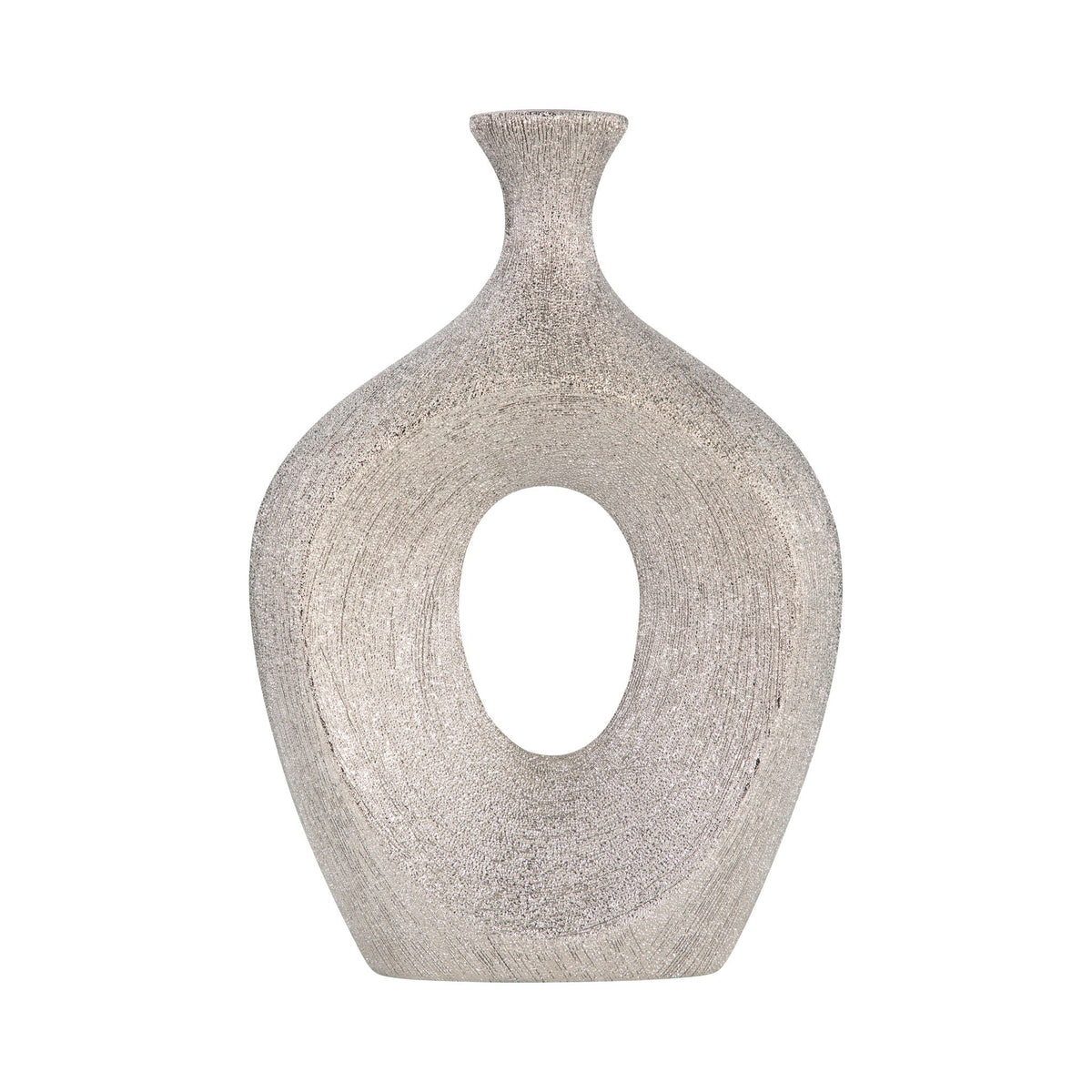 Beaded Oval Vase Cut-out 13" - Silver